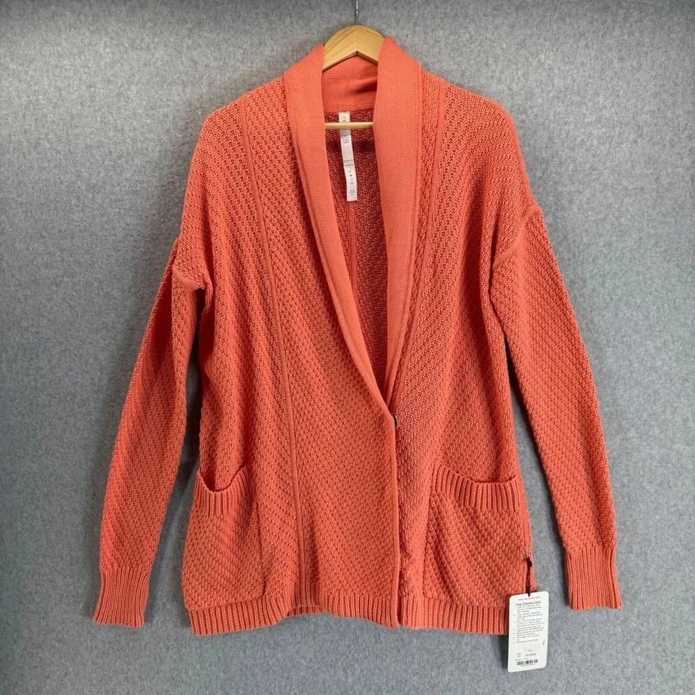 Lululemon Womens Orange Post Practice Cardigan Sweater Knit Pockets Size 10 NWT